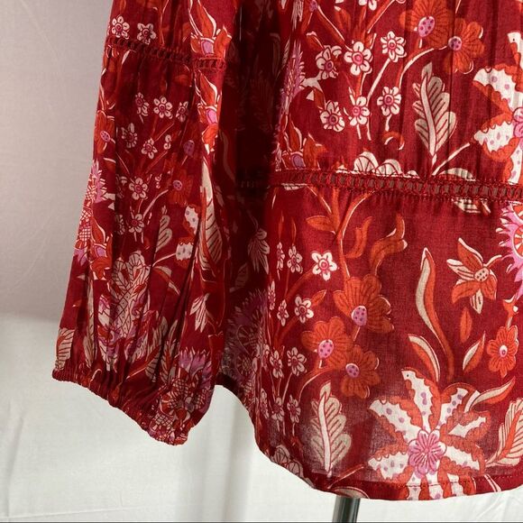 Rachel Zoe Red Bohemian Peasant Top Small Embroidered NWT Floral Oversized Boho - Picture 3 of 11